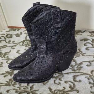 Black Glitter Heeled Boots